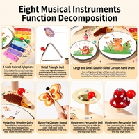 Table d'instruments de musique en bois 8 en 1, station musicale Montessori, xylophone, tambour, jouet éducatif précoce pour enfants et tout-petits