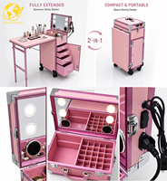 Ensemble de mobilier de salon moderne : Coiffeuse avec miroir et éclairage, chariot de rangement roulant pour maquillage et équipement de manucure