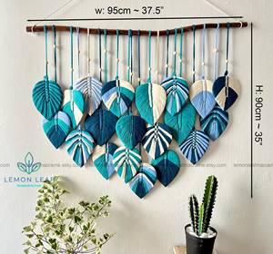 Colgante azul marino, arte grande, tapices, pintura de hojas de ramé en la pared - Product Image 4