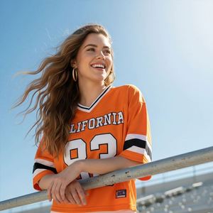 เสื้อเจอร์ซีย์ฟุตบอลสไตล์อเมริกันแบบครอปทรงบ็อกซี่ ผ้าตาข่าย เซ็กซี่ สำหรับผู้หญิง ปักลายตามสั่ง สำหรับวันแข่งขันกีฬา - Product Image 1