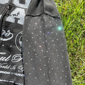 Zip up hoodie tùy chỉnh đau khổ rửa Heavyweight Vintage Sun Faded ripped Hoodies người đàn ông DTG in Rhinestone axit rửa Hoodie - Product Image 4