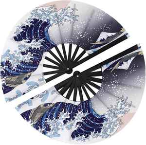 Éventail pliant grand format 25 pouces « La Grande Vague de Kanagawa », éventail japonais Ukiyo-e pour les raves et les fêtes - Product Image 1
