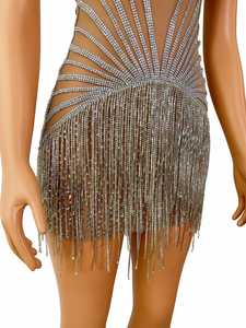 AD1193 Main Cristal Scène De Danse Porte Scintillant Argent Corps Chaîne Strass Fringe Tassel Robe Body - Product Image 4