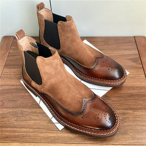Nuevo modelo de botas Chelsea grabadas Brookes - botas cortas de cuero genuino para hombre con parte superior de gamuza sintética y zapatos de cuero de caña alta - Product Image 2