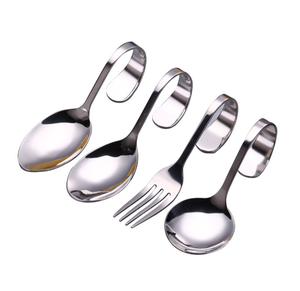 DFK02 Cuchara de Acero Inoxidable Creativa para Mariscos, Cuchara para Degustación con Mango Curvo, Cuchara para Servir, Cuchara para Helado - Product Image 1