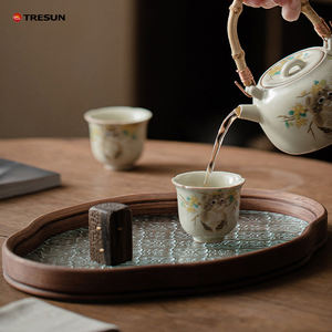 Plateau de service TRESUN vintage de luxe en verre gaufré, durable, à motif personnalisé, pour sushis, amuse-gueules et plats asiatiques – Vente en gros usine - Product Image 3