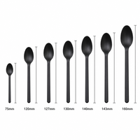 Zwarte plastic proeflepels 75mm matte afwerking wegwerpbestek groothandel voedselproeverij catering restaurantbenodigdheden