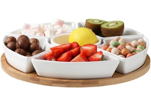 Venta al por mayor de fábrica: Nuevo diseño de Lazy Susan de bambú con juego de 6 cuencos de porcelana en un plato giratorio redondo para fiestas - Product Image 2