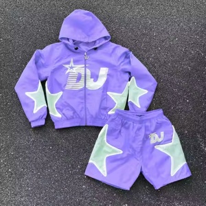 Ensemble de survêtement léger pour homme, personnalisé OEM, comprenant un sweat à capuche en nylon coupe-vent et un short de sport athlétique - Product Image 5