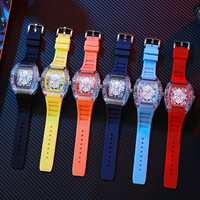 Nuevo Reloj de Cuarzo para Hombre con Correa de Silicona de Seis Colores Diferentes, Diseño Transparente en Forma de Barril de Vino, Venta al Por Mayor