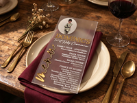 Carte de menu d'anniversaire personnalisée en acrylique transparent, lettres dorées 3D, impression photo, menu de table en plexiglas personnalisé pour mariage