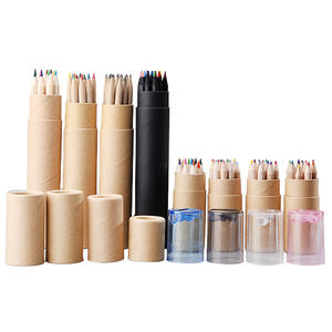 Set Hadiah Kustom Promosi Rautan Bening Tutup Pensil Gambar Kayu Alam Pensil Berwarna dengan Tabung Kardus - Product Image 1