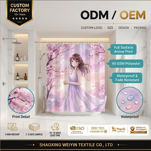 Small Hook <strong>Shower</strong> <strong>Curtain</strong> Anime Flower Pattern Polyester Waterproof Bathroom <strong>Curtain</strong> Detachable <strong>Lining</strong> Brand 12 Hooks Home - Product Image 1