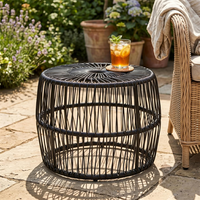 Table basse ronde en rotin au design moderne, table d'appoint en rotin PE résistant aux intempéries pour la décoration du jardin et du balcon
