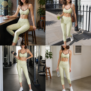 Ensemble Athleisure Vintage à Pois pour Femme, Bralette à Bretelles Croisées au Dos et Legging Court à Taille en V, Fabrication OEM - Product Image 2