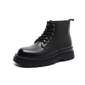 Botas de Hombre con Suela Gruesa, Estilo Británico, Color Negro, Botas de Trabajo Elevadas, Botas de Cuero de Media Caña para Exteriores, Primavera 2026 - Product Image 3