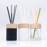 Bouteille diffuseur de parfum en verre mat blanc/noir de luxe vide, ronde, avec bouchon en bois, 150 ml, vente en gros
