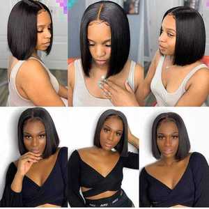 Peluca Bob Corta Lisa Barata con Encaje Frontal, Peluca de Cabello Humano Virgen <span class=keywords><strong>Natural</strong></span> HD, <span class=keywords><strong>Pelucas</strong></span> Frontales de Encaje Totalmente Transparentes para Mujeres Negras - Product Image 5