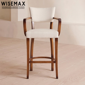 WISEMAX FURNITURE - Silla Alta de Barra de Madera de Lujo con Reposabrazos de Terciopelo, Respaldo Curvo para Cocina, Hogar y <span class=keywords><strong>Bar</strong></span> - Product Image 2