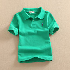 Polo en tissu Dobby 100% coton à col rond pour garçons et enfants avec broderie d'ours, couleur personnalisée et design respirant - Product Image 3