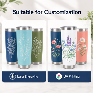 Vaso Térmico Personalizado con Diseño de Flores/Logotipo, Acero Inoxidable 18/8, Aislamiento al Vacío, Tapa Transparente, Pajita Reutilizable, Mantiene la Temperatura de 6 a 12 Horas - Product Image 4
