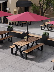 Juego integral de catering al aire libre moderno, bancos y mesas de metal conectados, sillas de aperitivos <span class=keywords><strong>para</strong></span> parques, escénicos <span class=keywords><strong>lugares</strong></span> al aire libre, villas - Product Image 4