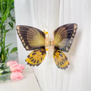 Pinzas para el pelo de mariposa coloridas acrílicas grandes simuladas creativas para mujer, accesorios exquisitos para el cabello