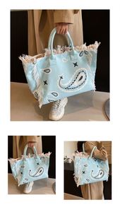 BESTELLA Tassel Decorated <b>Large</b> Capacity Tote <b>Bag</b> Handbag Canvas <b>Beach</b> Shopping Use Custom Logo - Product Image 6