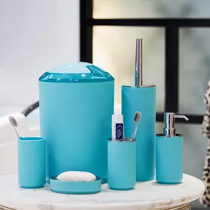 hotel luxury blue six piece toilet sets shower room set washroom bathroom accessories