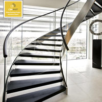 Escalera Espiral Moderna para Exteriores, Hoteles y Residencias CBMmart, Barandilla de Acero Inoxidable 304/316, Barandilla de Vidrio Curvo, Fácil Instalación