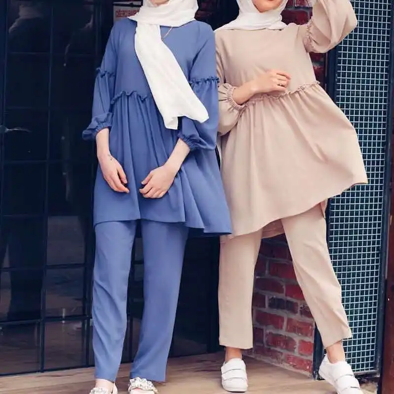 21030 Großhandel Abaya Türkei Zweiteilige muslimische Frauen Set Hijab Kleid islamische Kleidung