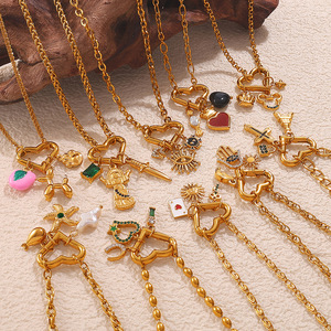 Collar con Colgante de Corazón de Acero Inoxidable, Chapado en Oro de 18K, Joyería de Moda con Múltiples Elementos, Regalo para Mujer - Product Image 1