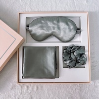 Nouvelle conception 2025 – Ensemble cadeau masque de sommeil en satin imitation soie avec serre-tête, cache-œil, oreiller et taies d'oreiller à motif uni