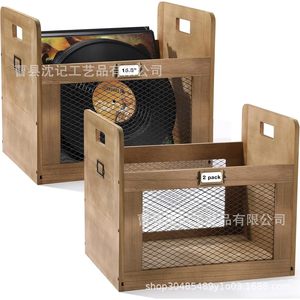 Wooden <b>Record</b> Storage Box 15.3 Inch Mesh Front Stackable For Vinyl Cd Album Display - Product Image 1