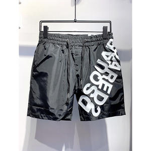 Men's Black Satin Short Shorts With White Letter Print Drawstring Waist Quick Dry Casual <b>Mid</b> Rise - Product Image 1