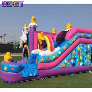 Castillo de salto inflable de Casa de rebote comercial usado para niños, castillo hinchable de unicornio barato con tobogán para la venta - Product Image 3