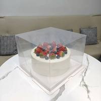 Boîte à gâteau aseptique transparente en PET carrée de 8 pouces avec enveloppe latérale et couvercle et plateau de base blanc Emballage alimentaire écologique recyclable