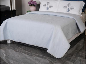 批发涤纶实心压花床罩不同蓝色拼布床罩被子套装 - Product Image 4