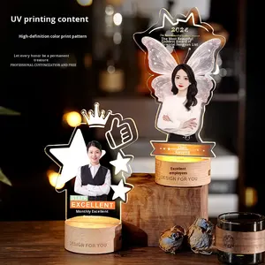 Trofeo Luminoso Personalizado con Foto, Medalla de Madera Maciza y Acrílico, para Reuniones Anuales, Empleados Destacados, Grabado Láser - Product Image 2