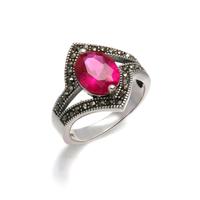Bagues en marcassite et rubis, argent sterling, nouveau sac en polyéthylène, zircon classique, argent antique, bijoux géométriques en argent, bijoux de mode, 6,8 g