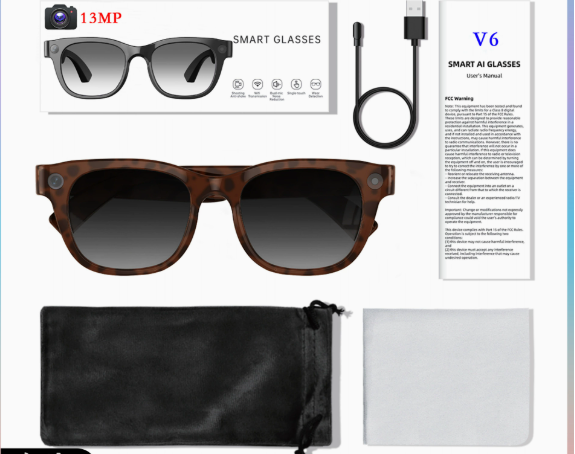 New V6 AI Smart Glasses With 13MP Camera EIS Physical Image Stabilization HD 4K Video Recording AI Translation BT Calling 2 Lens