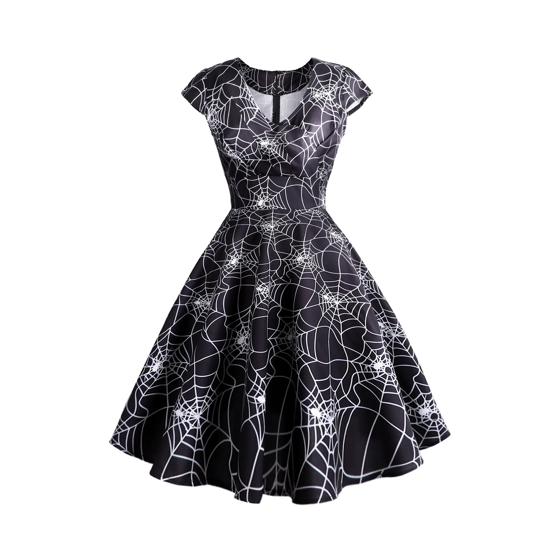 2021 Halloween Dress European and American Vintage spider web print dress with large waist and small dress