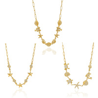 Collar Personalizado de Acero Inoxidable con Baño de Oro de 18K, Collar con Temática Oceánica, Concha, Cangrejo, Zirconia, Resistente al Agua, Joyería de Playa para Mujer