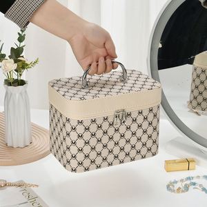 Vintage M Letter Printed Makeup Case Large Capacity PU Leather Cosmetic <b>Storage</b> Box - Product Image 4