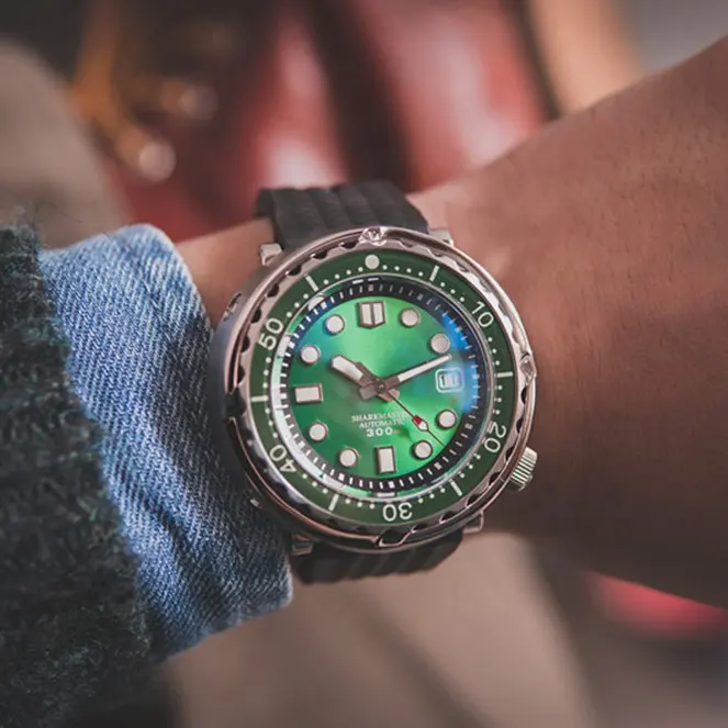 Relógio de mergulho mecânico automático, relógio verde de aço inoxidável de vidro de safira da quantidade pequena com 30atm c3