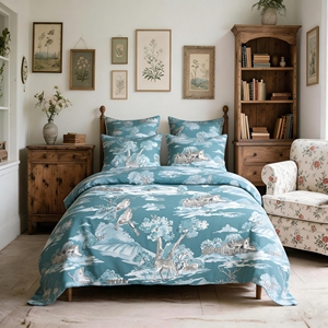 100% Cotton Reversible Plant Pattern <strong>Duvet</strong> <strong>Cover</strong> Set with Polyester Filling 300tc Thread Count Modern Style All-Season Use - Product Image 1