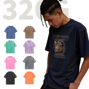 Shengshi hommes blanc T-shirt Stone Wash détendu col rond 320g coton doux rétro équipe avec impression personnalisée en vrac T-shirt en vrac pour adultes - Product Image 1