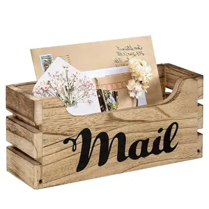 Farmhouse Decor Rustic Dekoratif Kayu Tabletop Mail Box Organizer dengan Menggantung Hardware