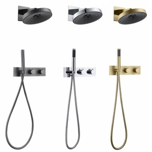 Système de douche encastré mural en laiton chromé noir et or brossé avec mitigeur pluie et douchette <span class=keywords><strong>à</strong></span> main - Product Image 5