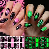 Autocollants de vernis à ongles non toxiques à motifs esthétiques orange, noir, citrouille, étoile et lune, 16 bandes pour fête d'Halloween, vente en gros